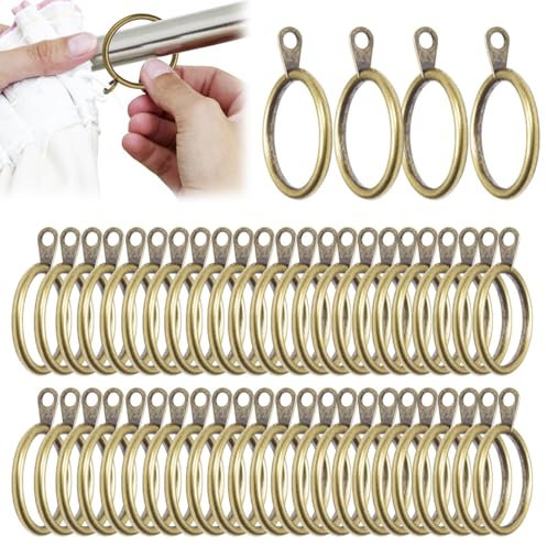 50Pcs Metal Curtain Rings with Hook, 38mm Curtain Rings Curtain Drapery Pole Rings, Antique Curtain Rail Hanging Rings Rustproof Curtain Hooks for Window Rods Shower Curtains