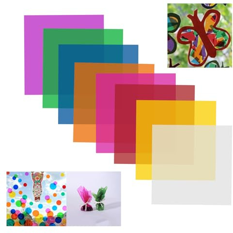 200 Fogli Trasparenti Colorati 19cm X 19cm, Pellicola Colorata In 8 Colori | Quadrati Colorato Transparency Film Fogli Acetato Colorati per Confezionare Caramelle, Scrapbooking, DIY Artigianato