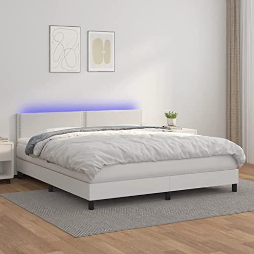 Iiaky Boxspringbett mit Matratze Bett Mit Matratze Polsterbett Bett Boxspringbett Betten Weiß 180x200 cm Kunstlederer