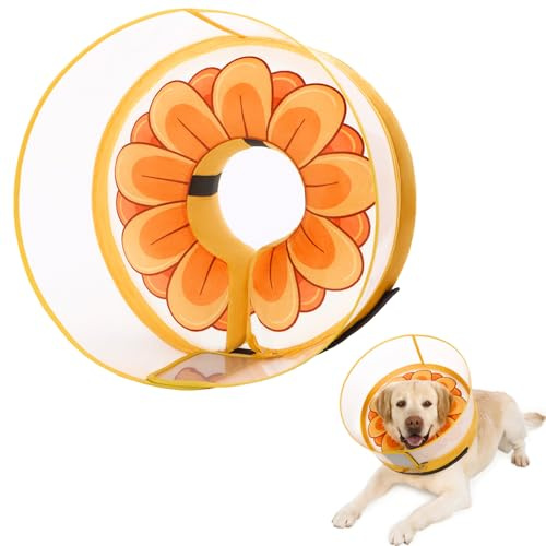 Aufblasbares Hundekegelhalsband mit verbessertem Anti-Lecken, weicher Hals-Donut für Hunde und Katzen, Erholungs-Haustier-Kegelhalsband nach Operationen für große, mittelgroße und kleine Hunde (gelbe