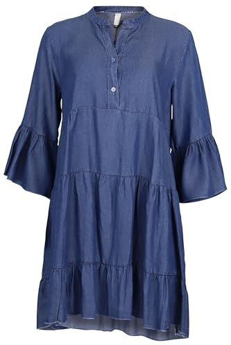 Malito - Damen Midi Denimkleid - Jeanskleid 3/4 Arm - atmungsaktives Sommerkleid - Volantkleid in Jeans-Optik 2308