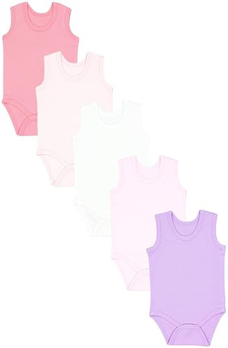 TupTam Body Neonato Senza Maniche 5 Pezzi – Body Bambina in Cotone, Perfetto per Estate o come Intimo, Rosa cipria Ecrù Lavanda, 92