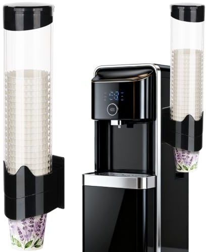 Large Cup Dispenser, Wall Mount Water Cooler Cup Dispenser | fits 9 - 12oz Disposable Paper and Plastic Cups, Pull Type Cup Holder for Home Office Hospital Gym, Magnetic Mounting, Black