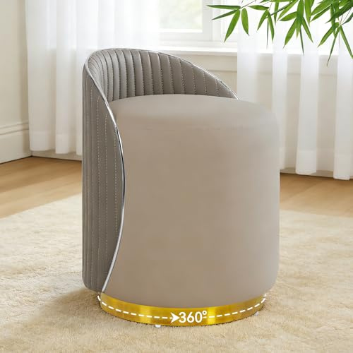 Runder Schminkhocker mit Rückenlehne, Drehhocker Hocker Schminktisch Stuhl, Schminkstuhl Gepolsterter Ottoman aus Faux Leather, Sitzhocker für Ankleidezimmer Schlafzimmer, 38x38x43cm (Grau)