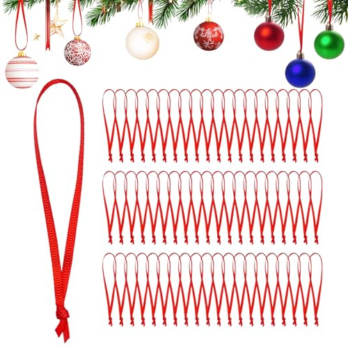 Aufhänger für Weihnachtskugeln, Kugelaufhänger, Weihnachtsschmuck-Bandaufhänger, Rot Dünnes Band, Haken Weihnachtskugeln, für Weihnachtliche, Handgefertigte Dekohaken (200 Stück)