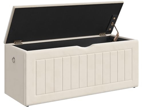 HOOBRO Sitzbank mit Stauraum, Spielzeugkiste mit Deckel, Sitztruhe, Sitzhocker mit Stauraum, Truhenbank, Bettbank, Samt gepolsterte, für Flur, Kinderzimmer, Wohnzimmer, Beige EBE211CW01G1