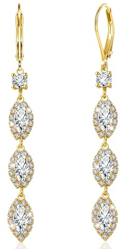 ALEXCRAFT 925 Sterling Silver Zircon Heart Teardrop Dangle Drop Earrings