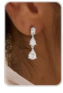 HANLI Ohrringe Ohrstecker Silber 925 / 14K Gold Vergoldet Hängeohrringe Hypoallergen Minimalistisch Lange Kristall-Ohrhänger mit Zirkonia Besatz für Bräute und Brautjungfern
