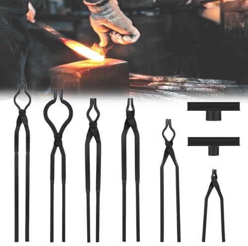Schmiedezangen-Set, 8 Stück Schmiedzange Schmied Forge Werkzeugset Schmiedwerkzeug Schmied Amboss Werkzeugset Enthält Spike, Flachbacken, Bolzen, Pick-up-Zangen, Haken-Jig-Superior