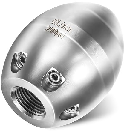 TasuoX 3/8 NPT Sewer Jetter Nozzle for Pressure Washer, 3000 PSI, 40 L/min | Stainless Steel Strong Shot Jetter Head for Drain and Pipe Cleaning