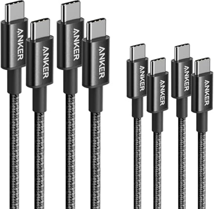 Anker USB C Charger 60W Cable, 4-Pack [1.8M+1.8M+0.9M+0.9M], USB C to USB C Braided Phone Charger Cable for iPhone 17/16/15, iPad Pro, Samsung Galaxy, MacBook Pro,and More