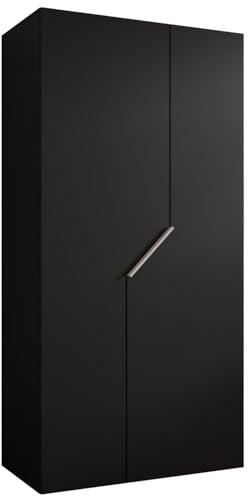 MEBLE KRYSPOL - Kleiderschrank - Garderobenschrank - 100 cm x 202 x 52 cm - Schrank mit Kleiderstange, 2 Türen - für Schlafzimmer, Flur - Andrew, Schwarz, Griff Kaschmir