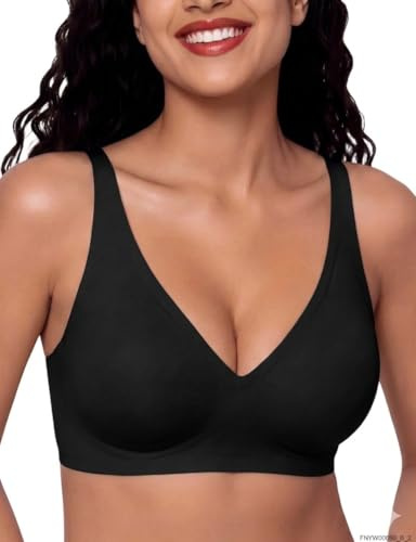 Bresdk Soutien Gorge Femme sans Armatures Push Up Maintien Renforcé Taille Normale Noir M