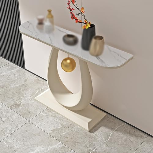 YOWLLXOF Console Meuble Pierre frittée Luxe léger, Console d'entrée Moderne avec Cadre Fer forgé & Boule Suspendue,Design Étroit, pour Salon,Entrée,Vestibule(A White White,59in)