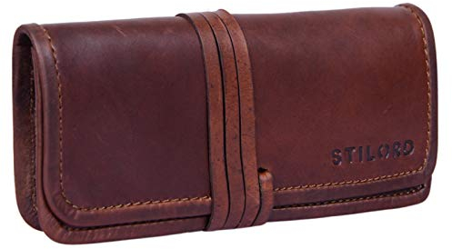 STILORD 'Lenny' Federmäppchen Leder Vintage klein Lederetui Elegantes Lederaccessoire ideal als Stifteetui Schreibmappe und Geldbörse echtes Büffelleder, Farbe:Cognac - Dunkelbraun