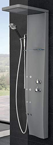 Colonna Doccia Novellini Dress S Idromassaggio Verticale Dorsale Attrezzata Miscelatore Meccanico Colore Grigio Ripiano Doccetta Cascata Soffione Installabile Parete Misura 28x55xH158 cm
