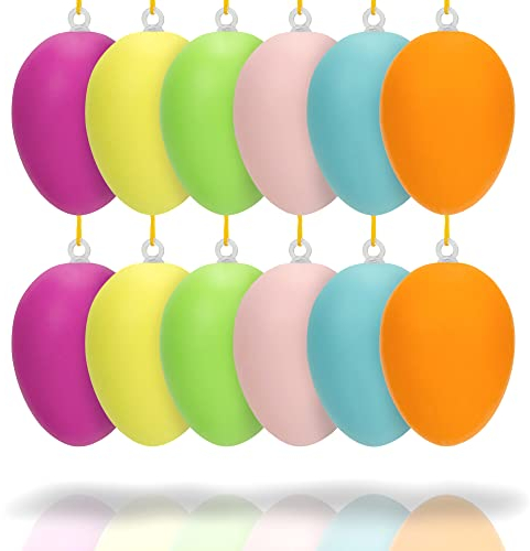 12er-Set Bunte Ostereier zum Aufhängen | Zwei Varianten | 6 Moderne Farben | farbige Ostereier Osterdeko | Höhe: ca. 5 cm (Uni)