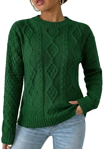 Red Olives Ladies Women’s New Chunky Diamond Cable Knitted Long Sleeve Sweater Pull Over Jumper Top Cable Knit Warm Chunky Sweater Formal Everyday Casual Crew Neck Pullover Tops
