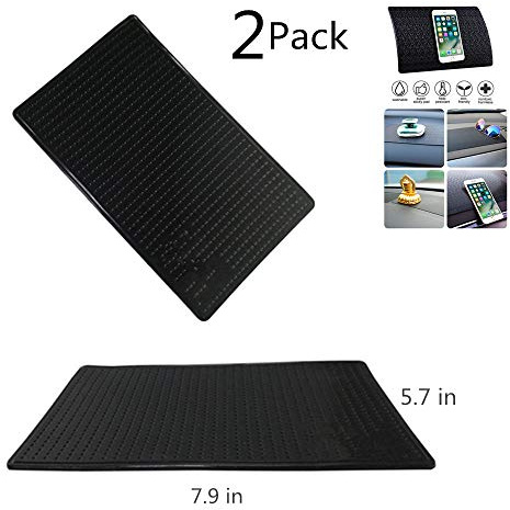 MeetRade Anti-Slip Gel Pads,Sticky Gel Pad Silicone Car Mat Non Slip Mats Sticky Anti Slip Rubber Pads for Car Dashboard Big Size 7.9in x 5.7in (2P BLACK)