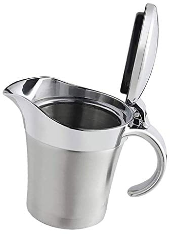 Double Insulated Gravy Boat - Stainless Steel Sauce Jug with Hinged Lid Hinged Lid Ideal for Gravy or Cream at Thanksgiving (450ML/16 OZ)