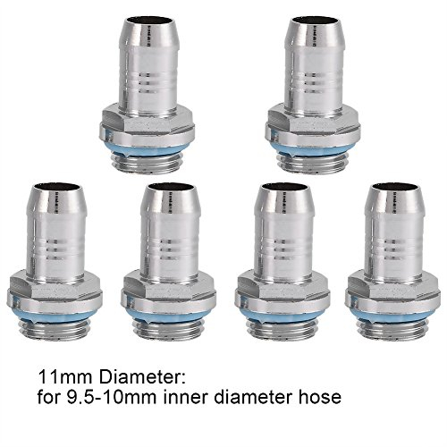 Bewinner Barb Anschlüsse 6 PCS PC Wasserkühlung 2 Touch Anschluss G1 / 4 Gewindestutzen Anschluss für Rohr, Edelstahl(11mm)