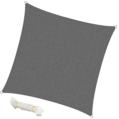 ECD Germany Sonnensegel Sonnenschutz 3,6x3,6 m Quadrat Grau, 100% HDPE UV Schutz wasserabweisend wetterbeständig atmungsaktiv, inkl. Befestigungsseile, Schattenspender für Terrasse, Balkon und Garten