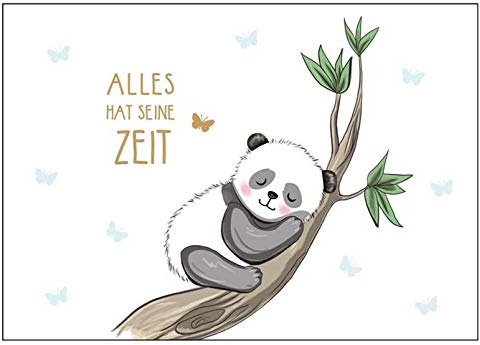Postkarte schlafender Panda Alles hat seine Zeit Geschenkkarte Grußkarte