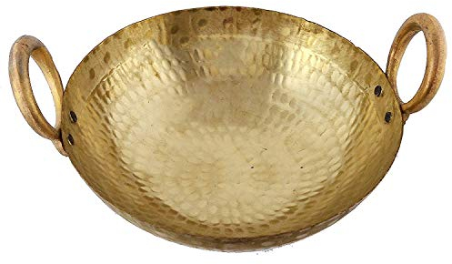 Spacetouch Indian Traditional Brass Hammered Karahi Cooking Kadai Cooking Wok Capacity 2 Litre Kadhai with Handles