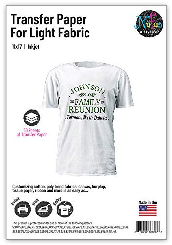 NuFun Activities Inkjet Printable Iron-On Heat TShirt Transfer Paper 11x17 (50, Light Fabrics)