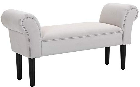 HOMCOM Small-sized Bed End Side Chaise Lounge Sofa Window Seat Arm Bench Wooden Leg Fabric Cover (Grey)