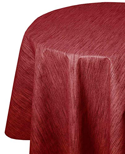 Wachstuch Wachstischdecke Tischdecke Gartentischdecke Leinen Prägung Rot Rund 100 cm abwaschbar gefaltet