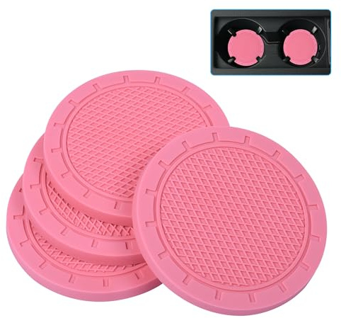 Wisdompro Auto Untersetzer 2 Stück, rutschfest Universelles Auto Zubehör Innenraum, Getränkehalter Auto Einsatz Untersetzer (7.6 cm Durchmesser, Rosa)