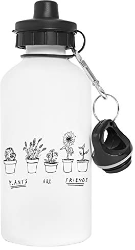 Plants Are Friends Cactus Flowers Water Bottle White Aluminium Reusable