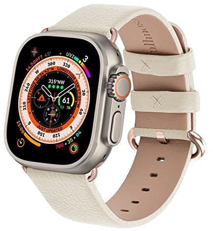Fullmosa Kompatibel mit Apple Watch Armband 41mm 40mm 38mm, Lederband Ersatzband für Damen Herren, Klassische Leder Armbänder für iWatch 9/8/7/6/SE/5/4/3/2/1 Armband Weiss 38/40/41mm