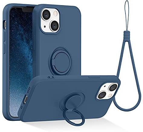 Abitku Compatible with iPhone 13 Mini Case, Silicone with 360°Ring Kickstand Holder (Support Magnetic Car Mount) Microfiber Cloth Designed for iPhone 13 Mini 5.4 inch (Blue)