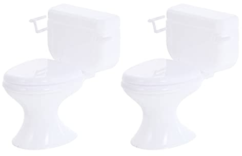 Toddmomy Lot de 2 mini abattant de toilettes miniatures pour maison de poupée, salle de bain, décoration de gâteau, accessoires pour maison de poupée (Blanc)