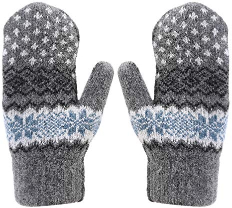 ITODA Fäustlinge Winter Damen Fausthandschuhe Strick Winterhandschuhe Schneeflocke Strickhandschuhe Verdickt Warm Wollhandschuhe Doppelschicht Handwärmer Winddicht Damenhandschuhe Outdoor Fahrrad