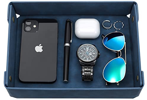 CASIRENA Faux Leather Valet Tray Organizer for Men - Catch-All Tray for Entryway Table Key, Wallet, Watch, Coin Change, Phone, Dresser EDC Dump Jewelry, Bedside Nightstand Desk-top