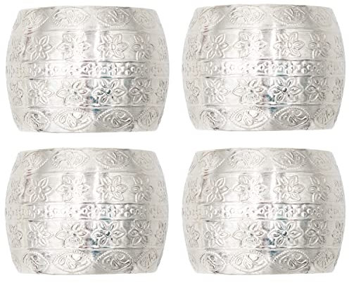 B2S BACK2SEASON 4 x Serviettenring Blumenmotiv Metall edel Tischdeko floral Silber 4er Set