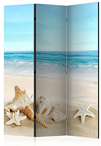 murando Akusticher Raumteiler Meer und Strand Foto Paravent 135x172 cm beidseitig auf Vlies-Leinwand Bedruckt Trennwand Spanische Wand Sichtschutz Raumtrenner Natur Muscheln Landschaft c-B-0528-z-b