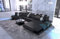 Sofa Dreams Couch Wohnlandschaft Venedig C Form Ledersofa - mit LED Beleuchtung, verstellbare Kopfstützen, Recamiere/Lederfarben wählbar/Ausrichtung wählbar (Ottomane rechts, Schwarz-Weiß)