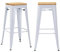 Duhome Barhocker Eisen Barstühle 2er Set, Sitzhöhe 76cm Tresenhocker, Stapelbar Metall Bistrohocker mit Fußstütze, Stizfläche aus Holz, Weiß+Naturholz