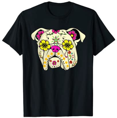 Sugar Skull Hundebekleidung für englische Bulldogge, Day Of The Dead T-Shirt