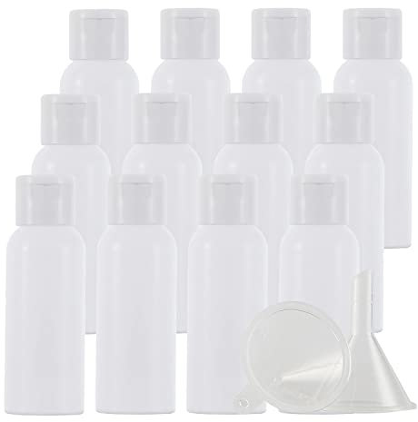 ZEOABSY 12 Pieces Empty 50ml White Plastic PET Bottles with White Flip Cap, Round Cosmetic Bottle for Travel Gel Soap Toner Refillable Sample Containers