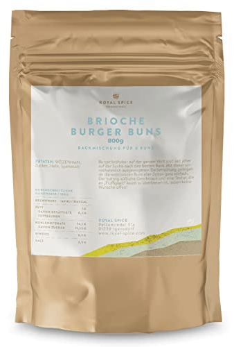 Royal Spice Brioche Burger Buns Backmischung 800g - Brioche Burger Brötchen & Hot Dog Brötchen Schnell und Einfach selbst herstellen - Buttrig-süßlicher Geschmack & unglaublich fluffige Textur
