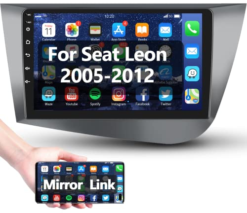 Podofo Android Autoradio GPS für Seat Leon 2 MK2 2005-2012(Linkslenker), 9 Touchscreen Navi WiFi Bluetooth Freisprecheinrichtung FM RDS Radio USB Spiegel Link Auto Stereo Player für Seat Leon