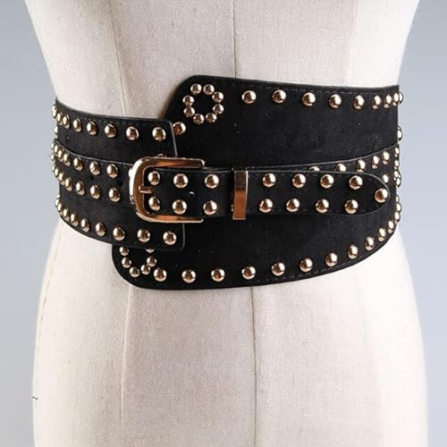 Fujian Friday Frauen Mittelalter Retro Punk Breite Taille Gürtel Elastischer Prinzessin Gürtel Nieten Nieten Korsett Girdle Court Style Gothic Retro Gürtel