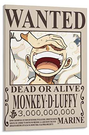 One Piece Wanted Luffy Wandkunst, Poster, Leinwanddruck, Poster, Kunstwerke, Raumdekoration, 20 x 30 cm