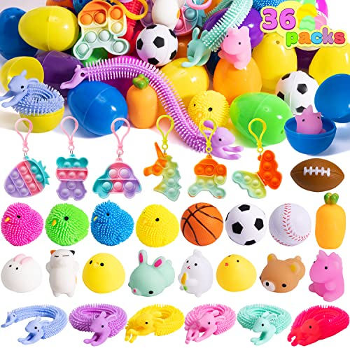 JOYIN 36 PCS Prefilled Ostereier mit Stress Relief Toys, 2,4 bunte Kunststoff-Ostereier für Ostereierjagd liefert, Ostern Party Favors, Ostern Korb Stuffers