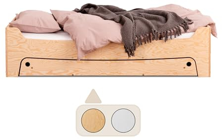 smartwood TILA 10 Kinderbett 90x200 mit Lattenrost und Schublade - Holz Kinderbett für Jungen & Mädchen - Montessori Bett mit Lattenrost 200x90 cm - Naturalholz